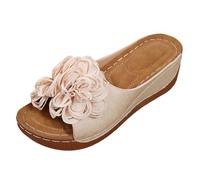 Sandalias de plataforma para mujer, zapatos ortopédicos de verano con flores de tela 3D, cómodas y ligeras, tacón de cuña ligero, zapatos abiertos, zapatillas de ocio, para mar, playa, jardín, Rosa