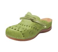 Sandalias de plataforma para mujer, zuecos de plataforma con espalda abierta, piel sintética, ahuecadas, para verano, al aire libre, informales, zapatos de punta redonda, color marrón, Green, 36.5 EU