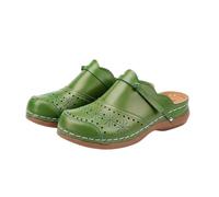 Sandalias de plataforma para mujer, zuecos de plataforma con espalda abierta, piel sintética, ahuecadas, para verano, al aire libre, informales, zapatos de punta redonda, color marrón, Green, 38 EU