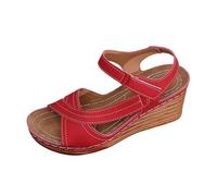 Sandalias de plataforma sin cordones, puntera abierta, zapatos casuales de verano con tacón, zapatos cómodos para caminar, zapatos de playa al aire libre, rojo, 43 EU