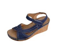 Sandalias de plataforma sin cordones, puntera abierta, zapatos casuales de verano con tacón, zapatos cómodos para caminar, zapatos de playa al aire libre, marine, 40 EU