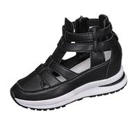 Sandalias de plataforma transpirables para mujer, con puntera cerrada, sandalias romanas peludas para mujer, Black, 39 EU