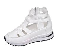 Sandalias de plataforma transpirables para mujer, con puntera cerrada, sandalias romanas peludas para mujer, White, 36.5 EU