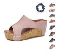 Sandalias De Plataforma Y CuñAs De Corcho, CuñAs con Tachuelas, CóModas Sandalias OrtopéDicas De CuñA para Mujer, CuñAs De Corcho con Plataforma De Verano (Pink,40)