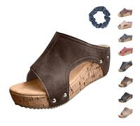 Sandalias De Plataforma Y CuñAs De Corcho, CuñAs Con Tachuelas, CóModas Sandalias OrtopéDicas De CuñA Para Mujer, CuñAs De Corcho Con Plataforma De Verano (Brown,40)