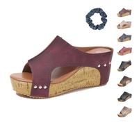 Sandalias De Plataforma Y CuñAs De Corcho, CuñAs Con Tachuelas, CóModas Sandalias OrtopéDicas De CuñA Para Mujer, CuñAs De Corcho Con Plataforma De Verano (Crimson,40)
