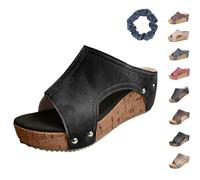 Sandalias De Plataforma Y CuñAs De Corcho, CuñAs Con Tachuelas, CóModas Sandalias OrtopéDicas De CuñA Para Mujer, CuñAs De Corcho Con Plataforma De Verano (Black,43)