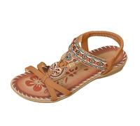Sandalias de playa bohemias para mujer 2026, elegantes sandalias de cuña bohemias F-loral con cuentas de diamantes de imitación y correa elástica en el tobillo, puntera abierta, zapatos planos de