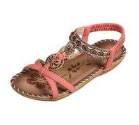 Sandalias de playa bohemias para mujer 2026, elegantes sandalias de cuña bohemias F-loral con cuentas de diamantes de imitación y correa elástica en el tobillo, puntera abierta, zapatos planos de