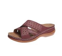 Sandalias de Playa Mujer Chanclas Flip Flop Thick Bottom Slope And Fashion Outside Wearing Open Toed Square Head Cold Drags Women'S Shoes Korean Denim Cloth Zapatos Mujer Cuña Verano (Red 39)