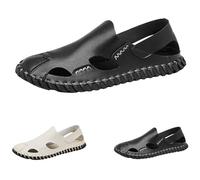 Sandalias de playa para hombre, para exteriores, con puntera cerrada, de piel, sin cordones, para verano, senderismo, escalada, ligeras, transpirables, para caminar, beige, 41 1/3 EU