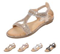 Sandalias de playa para mujer, estilo bohemio, con purpurina, planas, estrás, antideslizantes, para trekking, sandalias abiertas, sandalias de verano, cómodas sandalias de verano, sandalias de playa