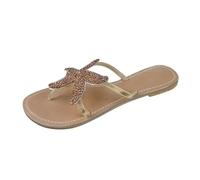 Sandalias de playa para mujer, lindas sandalias planas de estrella de mar con puntera abierta, sandalias bohemias planas de verano para mujer, oro rosa, 38 EU