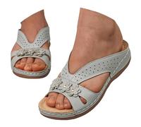 Sandalias de playa para mujer, talla grande, para verano, con tacón inclinado, diseño de flores, sandalias de playa para mujer, sandalias con correa para zapatos, gris, 4 UK 3X-Narrow