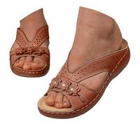 Sandalias de playa para mujer, talla grande, para verano, con talón, diseño de flores, sandalias de tacón para mujer, Brown, 4.5 UK 3X-Narrow