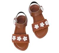 Sandalias de poliuretano con puntera abierta para niñas, diseño de flores de encaje de ganchillo, lindas sandalias de verano con gancho y bucle, suela antideslizante suave, zapatos de 3 a 11 años para