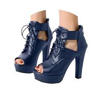 Sandalias de poliuretano para mujer, con puntera abierta, botas de verano, con hebilla, para fiesta, sexy, puntera abierta, zapatos de tacón, Blue, 36 EU