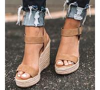 Sandalias de punta abierta con parte inferior gruesa, sandalias de cuerda de cáñamo de paja, sandalias de plataforma de cuña, marrón, 41, sandalias cómodas y de apoyo