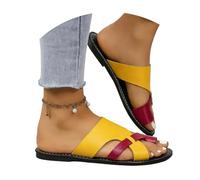Sandalias de punta abierta, elegantes y modernas, sandalias de tacón bajo de tiras suaves para una comodidad de ocio en verano., amarillo, 36 EU