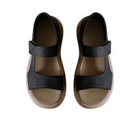 Sandalias de punta abierta para mujer, de ajuste ancho, sandalias recortadas de cuero de fácil cierre, sandalias de punta redonda, sandalias de playa para caminar con correas de doble propósito