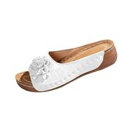 Sandalias de punta abierta para mujer, suela de poliuretano, tacón plano, color sólido, cómodas, con suela de plataforma gruesa, zapatos casuales de negocios para hombre, White, 40.5 EU