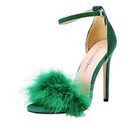 Sandalias de punta abierta para mujer, tacón alto, con tiras de plumas, tacones altos, sexy, con hebilla, botas altas hasta el muslo y tacón grueso, Green, 38 EU