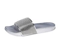 Sandalias de punta cerrada para mujer, con patrón de moda, color sólido, decoración brillante, parte inferior plana, suela gruesa, sandalias de playa de verano, Silver, 37 EU