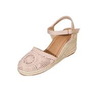 Sandalias de punta cerrada para mujer, estilo gladiador, sandalias de cuña blancas para mujer, sandalias de ganchillo suaves con soporte de arco, zapatos ortopédicos, alpargatas, sandalias de punto de