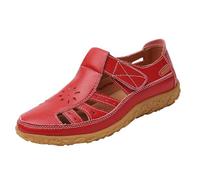 Sandalias de punta cerrada para mujer, sandalias planas cómodas de verano 2025 con zapatos planos casuales ahuecados de ancho ancho, sandalias de vestir, sandalias de dedo del pie para mujer, Red, 36