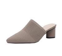 Sandalias de punta cerrada para mujer, tacón medio bajo, puntera puntiaguda, deslizadores de punto, para uso diario, elegantes y versátiles, zapatos de verano para caminar, Khaki, 38 EU