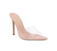 Sandalias de punta transparente para mujer, tacones de aguja con correa transparente, tacones altos sin cordones para mujer, Color piel (nude), 40.5 EU