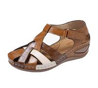 Sandalias de puntera abierta para mujer, sandalias de ajuste ancho para mujer, correa de piel de ante del Reino Unido, hebilla, corcho, puntera deslizante, sandalias de verano, café, 40 EU