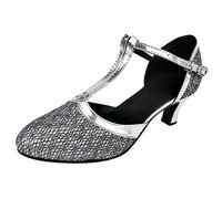 Sandalias de salón para mujer, estilo tango latino, con lentejuelas, con cordones, de tacón alto, para ocio, a la moda, transpirables, de satén, para salir a diario, Silver, 39 2/3 EU