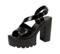 Sandalias De Tacón Abierto Punta Abierta 2026 Para Mujeres Cómodas Plataforma Tacón Grueso Talón Transpirable Uso Diario, Le Noir, 37 EU