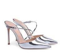 Sandalias de tacón Aguja con Punta Cerrada y tacón Alto de Charol para Mujer, Sencillas sin Cordones de Color Liso para Bodas Fiestas y graduaciones,Plata,42 EU