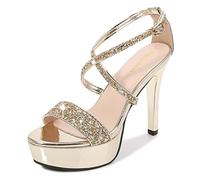 Sandalias de tacón Altas Sandalias para Mujer Sandalia de Dance Plataforma de Verano Zapatos Glitter Glitter Club Night Club-Gold, 39