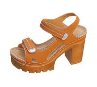 Sandalias de tacón alto con plataforma para mujer, puntera abierta, tacón bajo, sandalias de plataforma, cómodas, ligeras, Orange, 37.5 EU