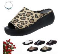 Sandalias de tacón alto con plataforma y plataforma para mujer, cómodas cuñas ortopédicas de cuero para verano, sandalias suaves de punta abierta, Estampado de leopardo beige, 38 EU