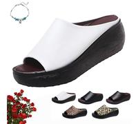 Sandalias de tacón alto con plataforma y plataforma para mujer, cómodas cuñas ortopédicas de cuero para verano, sandalias suaves de punta abierta, White, 38 EU