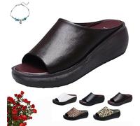 Sandalias de tacón alto con plataforma y plataforma para mujer, cómodas cuñas ortopédicas de cuero para verano, sandalias suaves de punta abierta, Brown, 38 EU