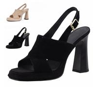 Avanise Sandalias De Tacón Alto Con Punta Abierta, Sandalias De Mujer Con Tacón Bajo Grueso Y Punta Redonda Abierta Con Tiras En El Tobillo Y Tacones De Bloque (Noir,37)