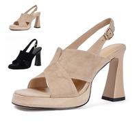 Sandalias De Tacón Alto Con Punta Abierta, Sandalias De Mujer Con Tacón Bajo Grueso Y Punta Redonda Abierta Con Tiras En El Tobillo Y Tacones De Bloque (Abricot,36)