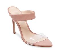 Sandalias de tacón Alto con Punta Abierta y tacón de Aguja para Mujer, Estilo Mule de Ante sin Cordones para Verano Oficina Fiesta Transparentes,Rosado,40 EU
