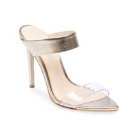 Sandalias de tacón Alto con Punta Abierta y tacón de Aguja para Mujer, Estilo Mule de Ante sin Cordones para Verano Oficina Fiesta Transparentes,Oro,45 EU