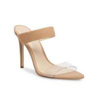 Sandalias de tacón Alto con Punta Abierta y tacón de Aguja para Mujer, Estilo Mule de Ante sin Cordones para Verano Oficina Fiesta Transparentes,Caqui,45 EU