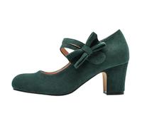 Sandalias de tacón alto con punta redonda para Oktoberfest, otoño, invierno, informales, a la moda, florales, verde oscuro, 37.5 EU
