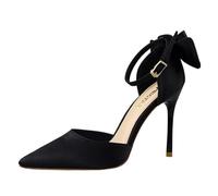 Sandalias de tacón alto para mujer, 10 cm, con correa en el tobillo, sexy, color liso, lazo trasero, fiesta, club, boda, baile de graduación, tacones de aguja, Negro , 41 EU