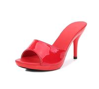 Sandalias De Tacón Alto Y Zapatillas para Outer Wear-One Word Strap Open Toe Stiletto Heel All-Match Fashion Sexy Slippers,Rojo,39 EU