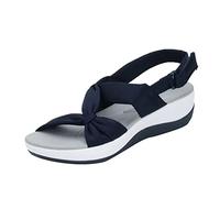 Sandalias de tacón bajo con cuña para mujer, puntera abierta, tela de algodón, correa elástica, sandalias de verano para mujer, sandalias ligeras para mujer, sandalias casuales con soporte de arco,