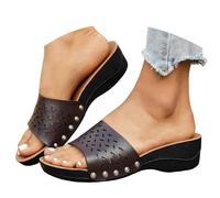 Sandalias de tacón bajo con diseño Calado de Temporada, con Abertura en V con Tachuelas y Puntera Abierta para Mayor Comodidad. (Brown-b, 36)